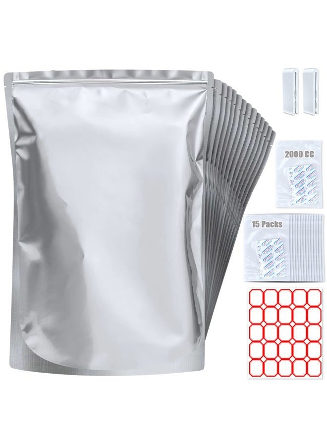 Sukerle 15 Pack 5 Gallon Mylar Bags with Oxygen Absorbers - 10.5 Mil Mylar Bags for Food Storage with 15 Single Sealed 2000cc Oxygen Absorbers & Labels & Clips - for Long Term Food Storage - Image 1