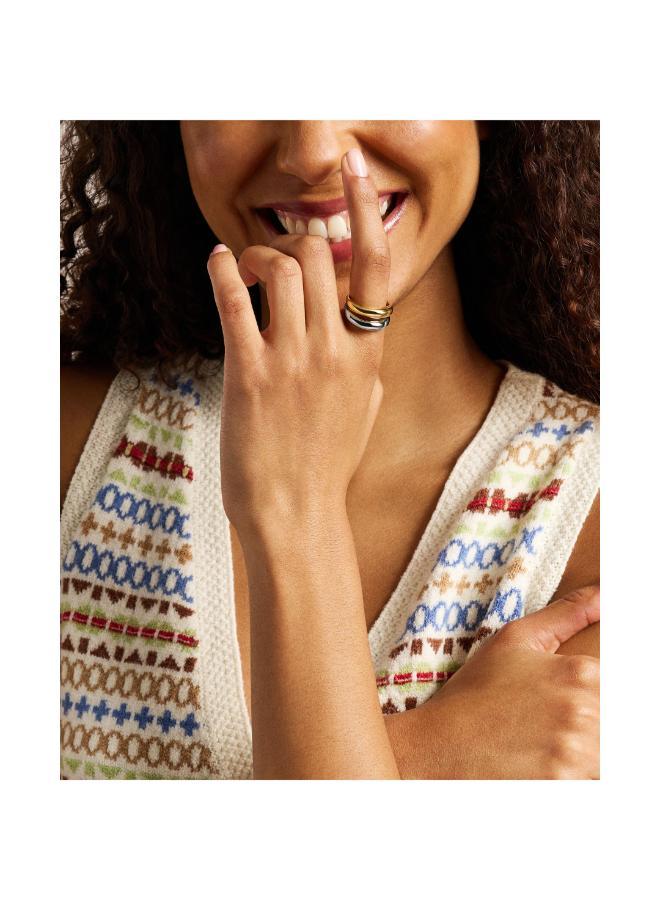 فوسيل خاتم ستانلس ستيل بلونين قابل للتكديس - Image 5