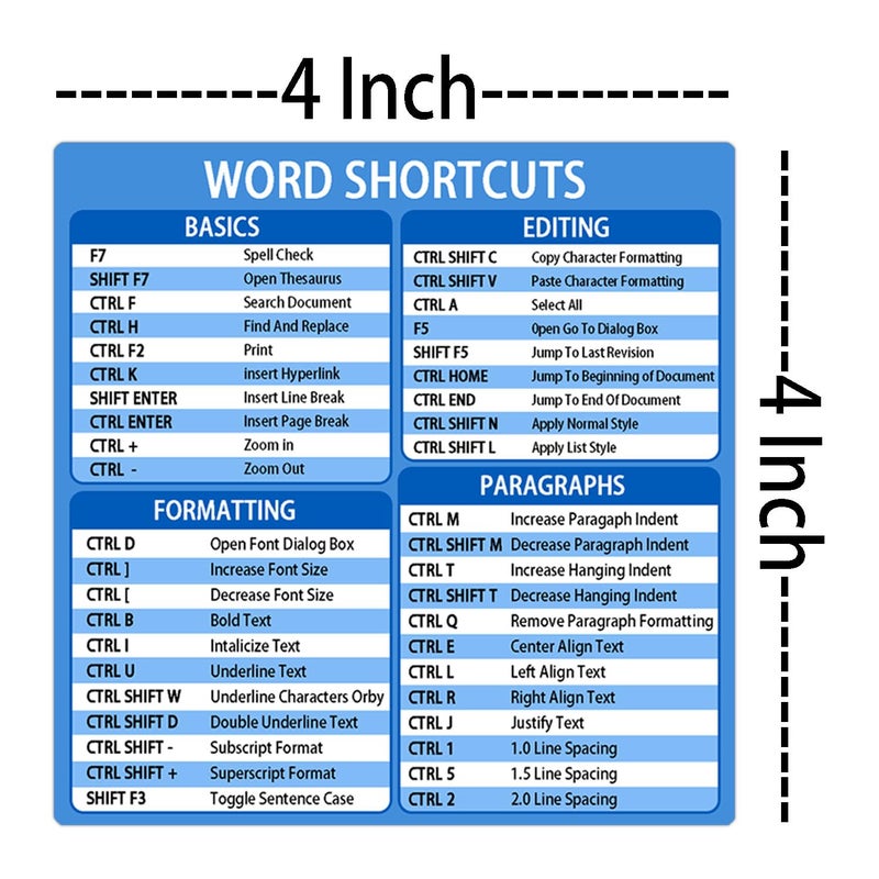 Besttile 4 PCS Office Suite Hotkey Reference Guide Windows Shortcuts Stickers Office Productivity Stickers for Students Professionals Windows PC Laptop Computer, 4" x 4" - Image 2