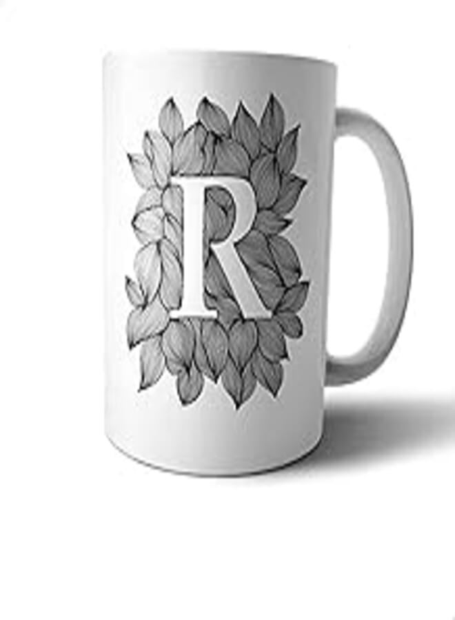 OR Ceramic R Letter Print Mug - Grey and White