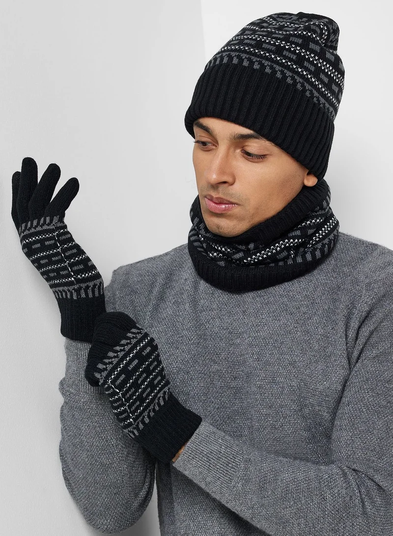 Seventy Five Casual  Knitted Winter Beanie , Glove & Snood Set