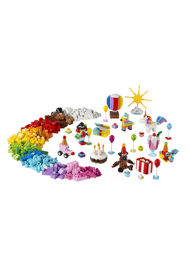 LEGO Classic Creative Party Box 11029 Building Toy Set; Create a Teddy Bear, Clown, Unicorn, Piñata, Rainbow, Cake, Popcorn, Balloons and More; Fun for All the Family to Share Together; For Ages 5+ (900 Pieces)