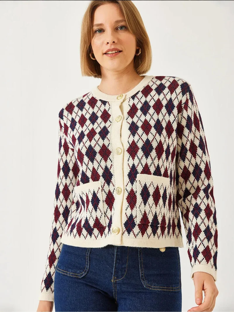 Bianco Lucci LUCCI Jacquard Knitwear Cardigan with Pockets