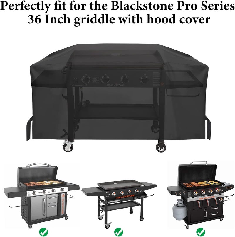 Outspark 5482 Grill Cover for Blackstone 36" Griddle Cooking Station,Heavy Duty 600D Flat Top Gas Griddle Accessories for Blackstone Pro Series 36 Inch Griddle with Hood,Black - Image 4