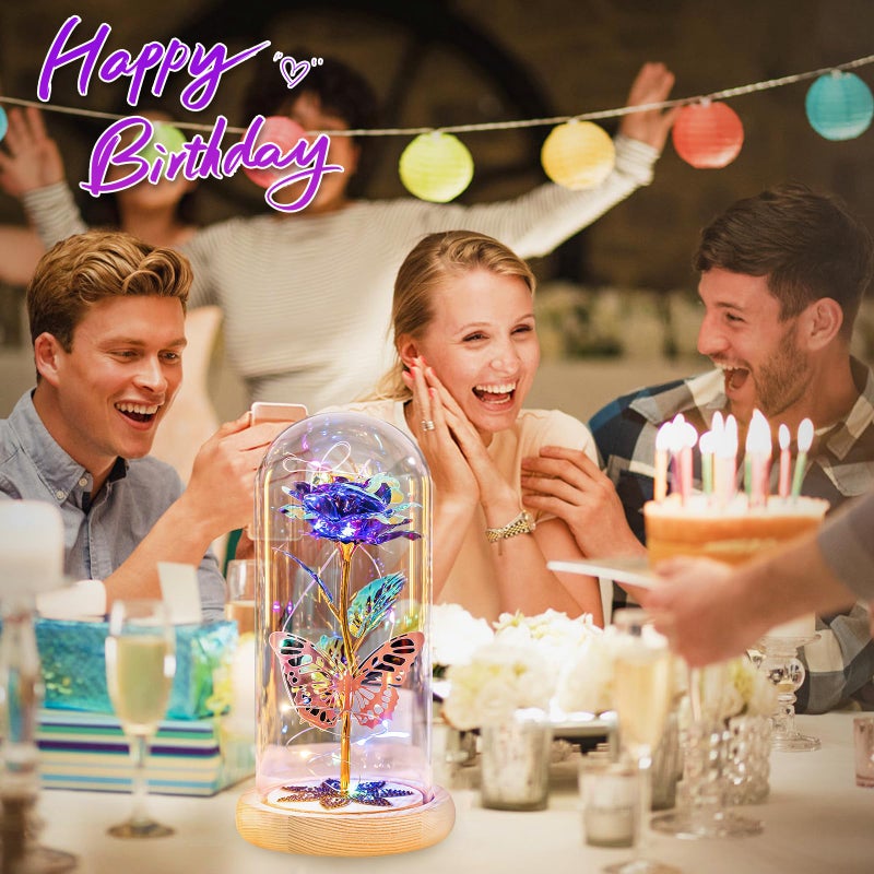 Beferr Beferr Gifts for Women Mom Birthday Gifts Galaxy Rose Eternal Colorful Rainbow Flower Gifts Light Up Rose in Glass Dome Mothers Day Rose Gifts for Grandma Daughter Wife Sister Friends Purple - Image 5