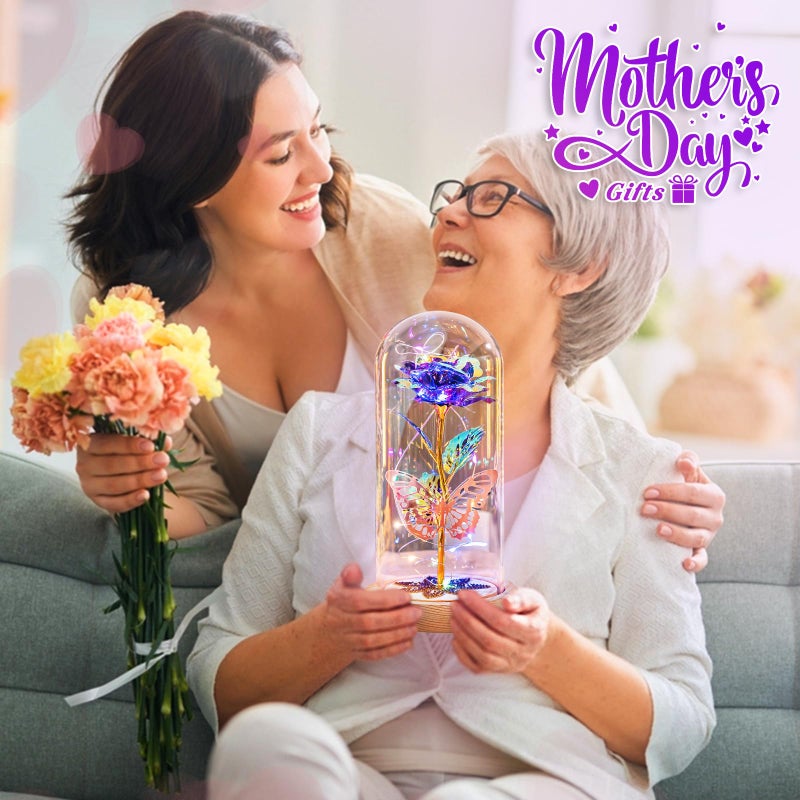 Beferr Beferr Gifts for Women Mom Birthday Gifts Galaxy Rose Eternal Colorful Rainbow Flower Gifts Light Up Rose in Glass Dome Mothers Day Rose Gifts for Grandma Daughter Wife Sister Friends Purple - Image 4