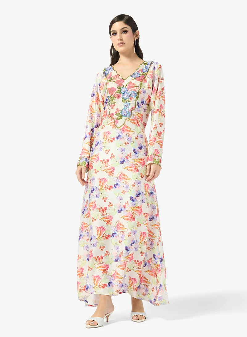 ARABIAN CLOSET Embellished Belted Jalabiya