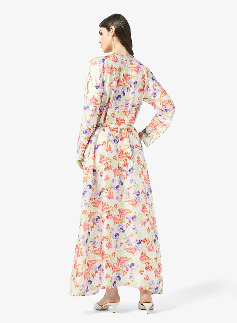 ARABIAN CLOSET Embellished Belted Jalabiya