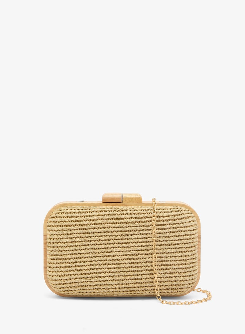 GLAMOROUS Raffia Wooden Clutch - Image 2