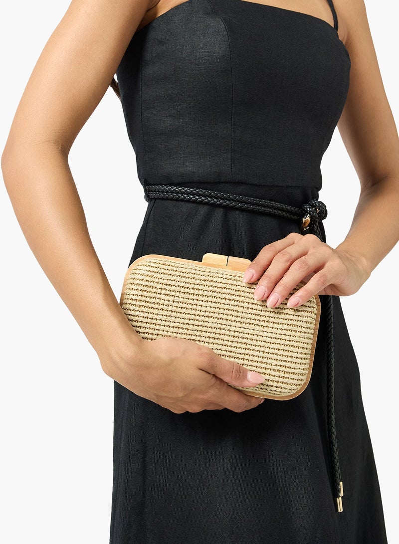GLAMOROUS Raffia Wooden Clutch - Image 1