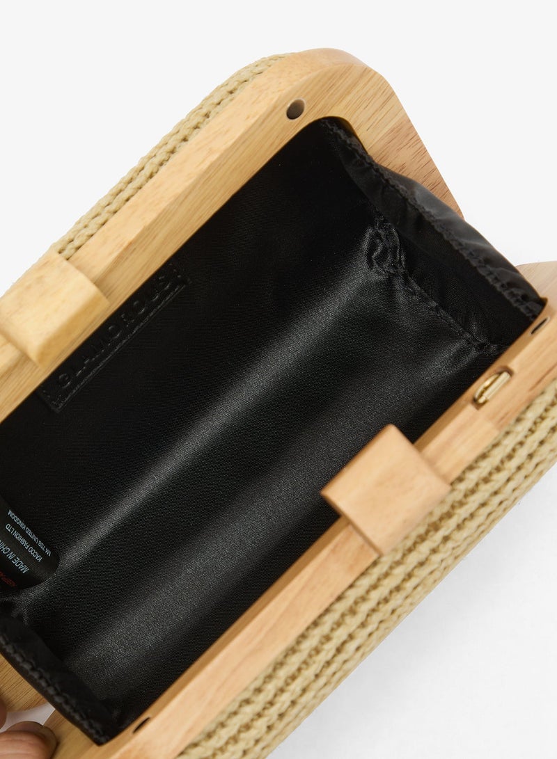 GLAMOROUS Raffia Wooden Clutch - Image 5