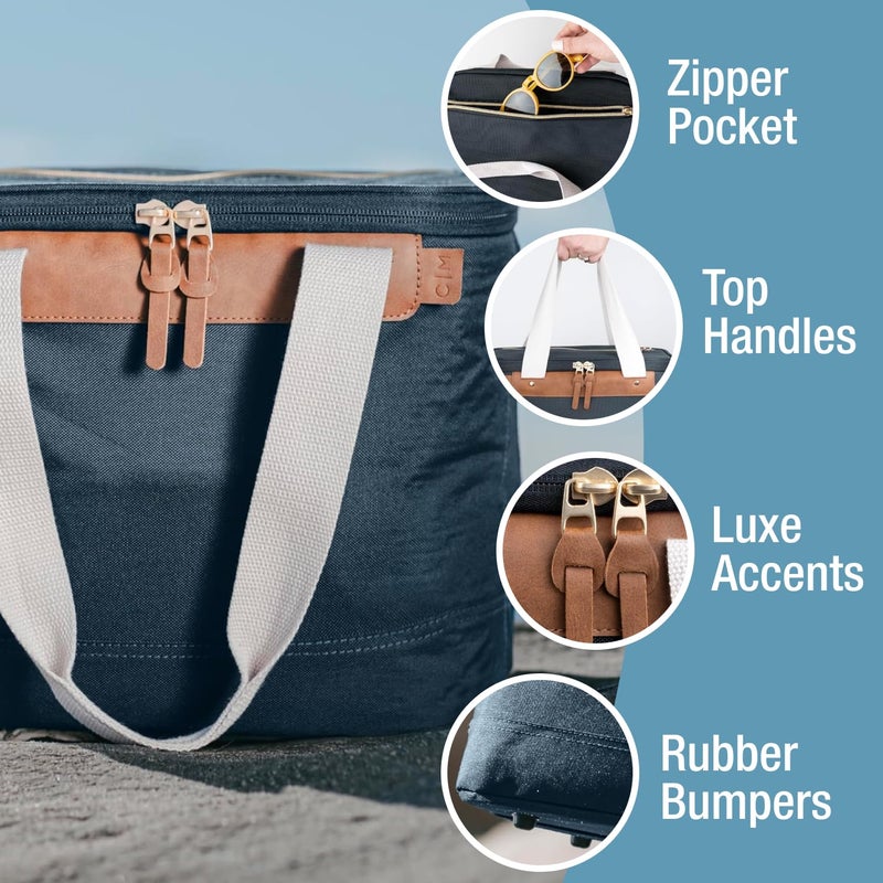 CleverMade Malibu LUXE Heavy Duty Collapsible Cooler w/ Bottle Opener, 18-Can / 13 Qt Leakproof Insulated Bag for Lunch, Work, Beach, Camping, Picnic - Leeward Navy - Image 3