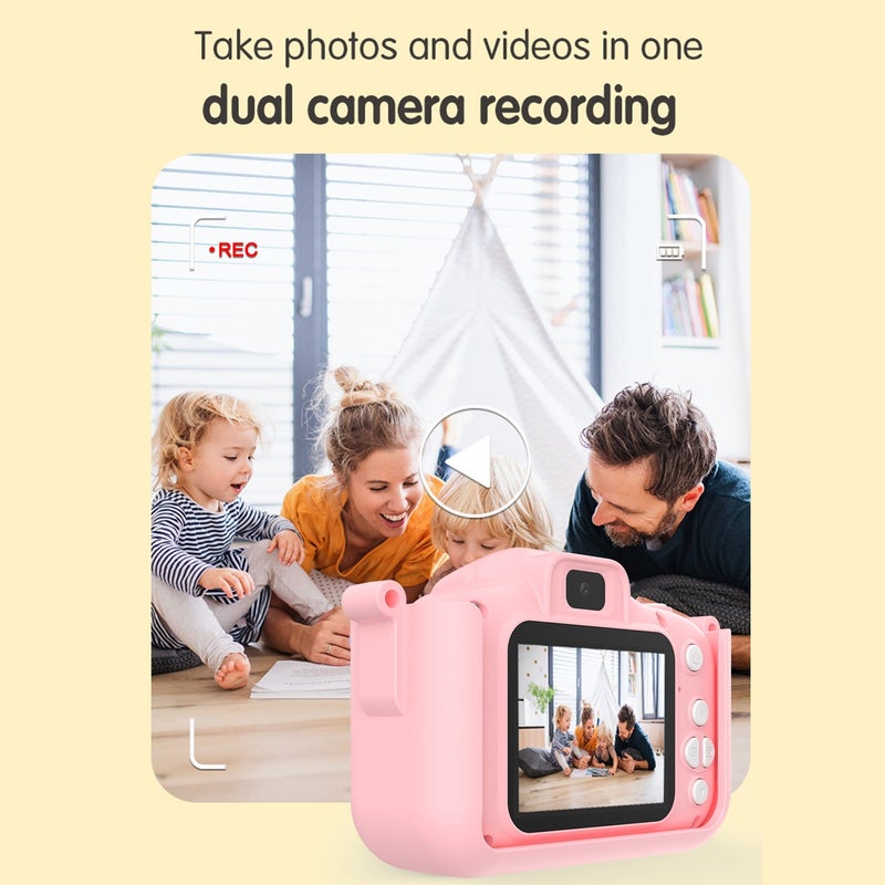 1080P Kids Digital Camera Cute Digital Video Camera for Kids Dual Lens 2.0 Inch IPS Screen 48M Photo Built-in Battery Games with Neck Strap 32GB TF Card USB Card Reader Birthday Christmas Gift - Image 2
