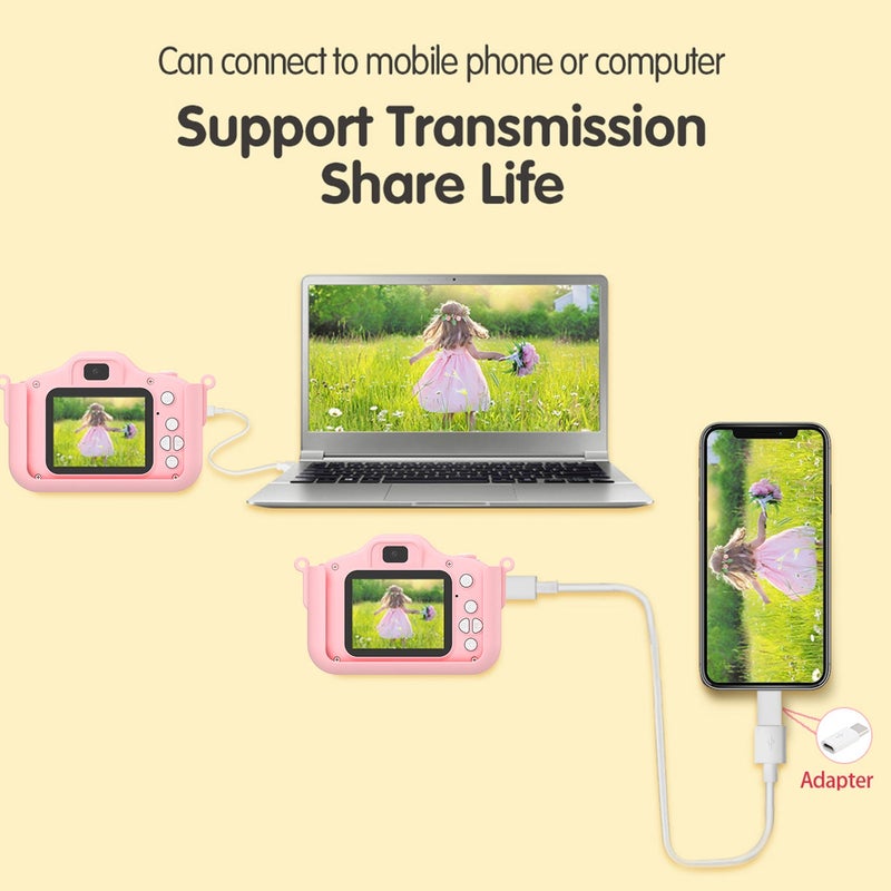 1080P Kids Digital Camera Cute Digital Video Camera for Kids Dual Lens 2.0 Inch IPS Screen 48M Photo Built-in Battery Games with Neck Strap 32GB TF Card USB Card Reader Birthday Christmas Gift - Image 5