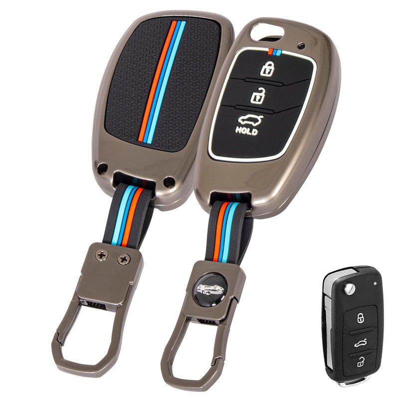 TEKCOOL Metal Silicon Key Cover Compatible with Hyundai Creta, Venue, Tucson, Alcazar, I20, Grand i10 Nios, Aura, Xcent, Exter 3 Button Smart Flip Key Special Visible in Low-Ligh Condition - Image 4