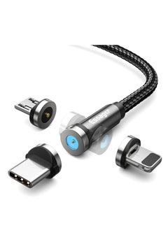 ESSAGER Magnetic Charging Cable 4 Pack (6.6FT), Magnetic Chager 540° Rotation, LED Indicator, Universal Compatibility, USB C Type-C Micro iphone 3 in 1 Charger Cable (Black)  - Image 1