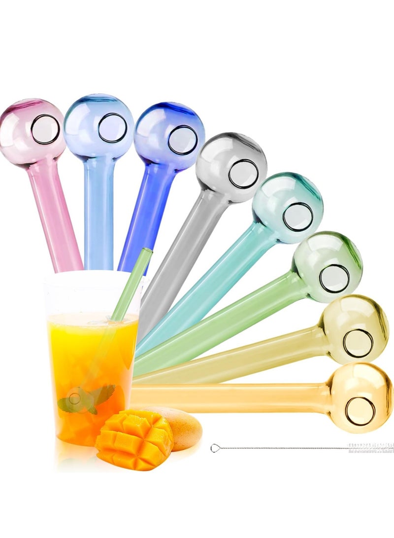 دي آند أل 8 قطع من القش الزجاجية تحطم مقاومة 4 بوصة قصيرة قابلة لإعادة الاستخدام القش الزجاجية مع تنظيف فرشاة غسالة صحون آمنة الشرب القش مثالية لعصير القهوة تصميم مقاوم للتكسر ملون - Image 1