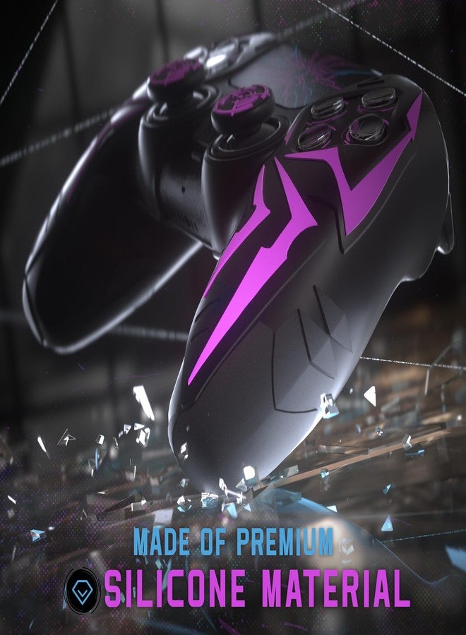 playvital Design for ps5 Controller Silicone Case with 2 Thumb Grips and 6 Sticker, Cyber Spider Design, Slip-resistant Shockproof Controller Cover Skin, Fits for Charging Dock, Black & Purple - Image 3
