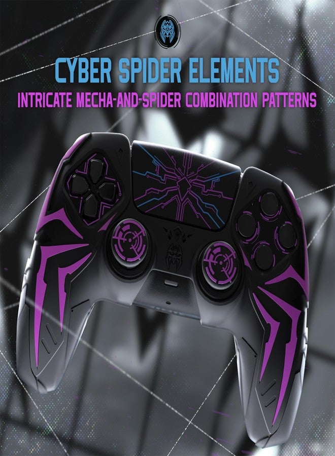 playvital Design for ps5 Controller Silicone Case with 2 Thumb Grips and 6 Sticker, Cyber Spider Design, Slip-resistant Shockproof Controller Cover Skin, Fits for Charging Dock, Black & Purple - Image 2