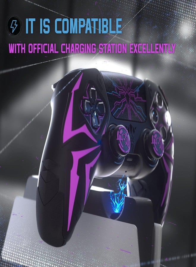 playvital Design for ps5 Controller Silicone Case with 2 Thumb Grips and 6 Sticker, Cyber Spider Design, Slip-resistant Shockproof Controller Cover Skin, Fits for Charging Dock, Black & Purple - Image 5