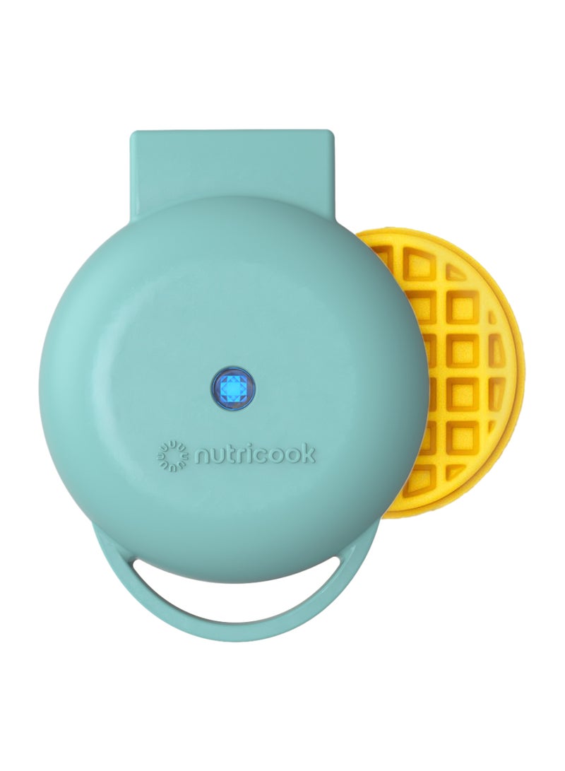 nutricook Mini Waffle Maker with Quick Heating, Ceramic Coated, Toxin-free, made without PTFEs, PFOAs & other PFAs for Safer & Healthier Cooking, Easy to Clean, Perfect for Kids and Families, 2-Year Warranty 420 W NC-WM100AQ Aqua - Image 1