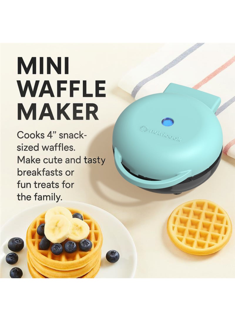 nutricook Mini Waffle Maker with Quick Heating, Ceramic Coated, Toxin-free, made without PTFEs, PFOAs & other PFAs for Safer & Healthier Cooking, Easy to Clean, Perfect for Kids and Families, 2-Year Warranty 420 W NC-WM100AQ Aqua - Image 2