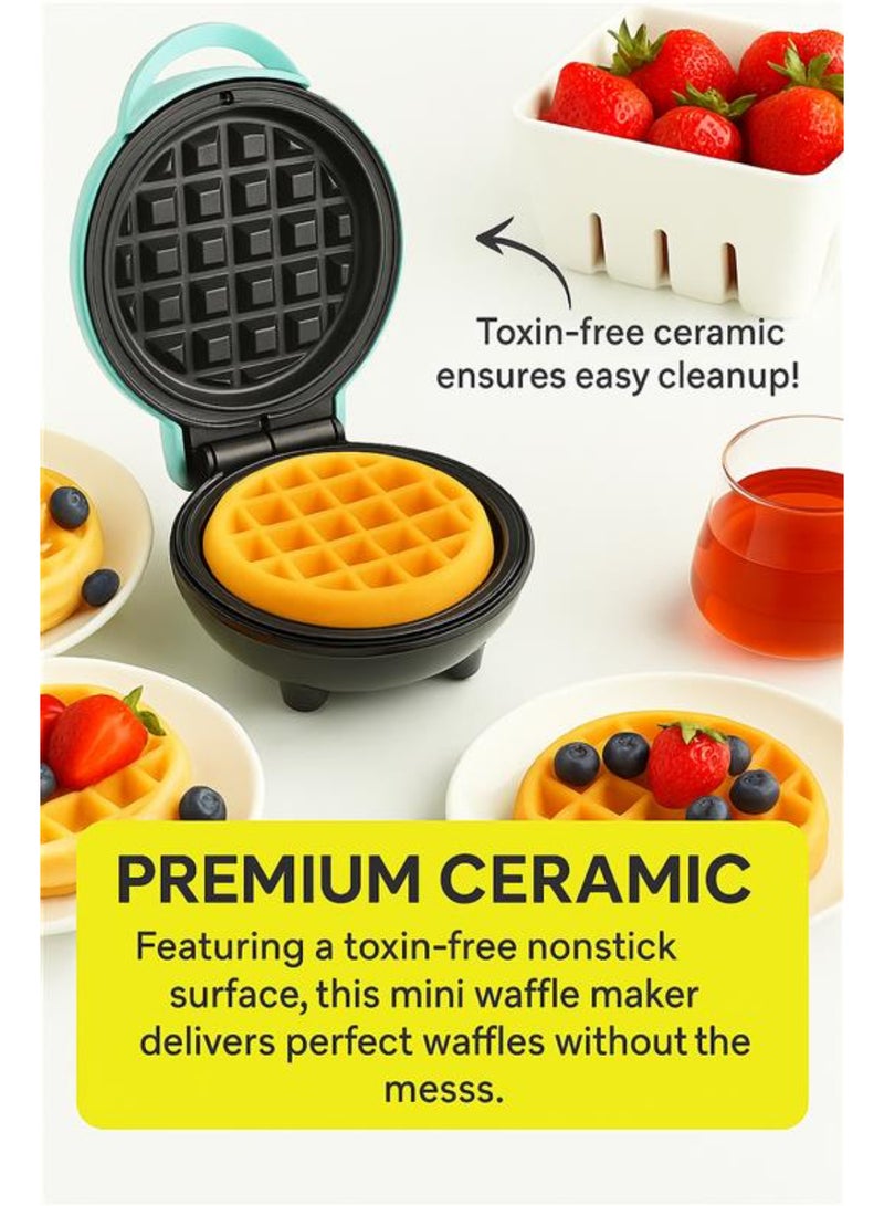 nutricook Mini Waffle Maker with Quick Heating, Ceramic Coated, Toxin-free, made without PTFEs, PFOAs & other PFAs for Safer & Healthier Cooking, Easy to Clean, Perfect for Kids and Families, 2-Year Warranty 420 W NC-WM100AQ Aqua - Image 3