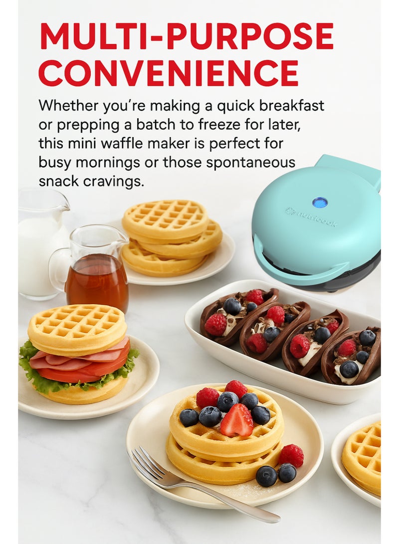 nutricook Mini Waffle Maker with Quick Heating, Ceramic Coated, Toxin-free, made without PTFEs, PFOAs & other PFAs for Safer & Healthier Cooking, Easy to Clean, Perfect for Kids and Families, 2-Year Warranty 420 W NC-WM100AQ Aqua - Image 4