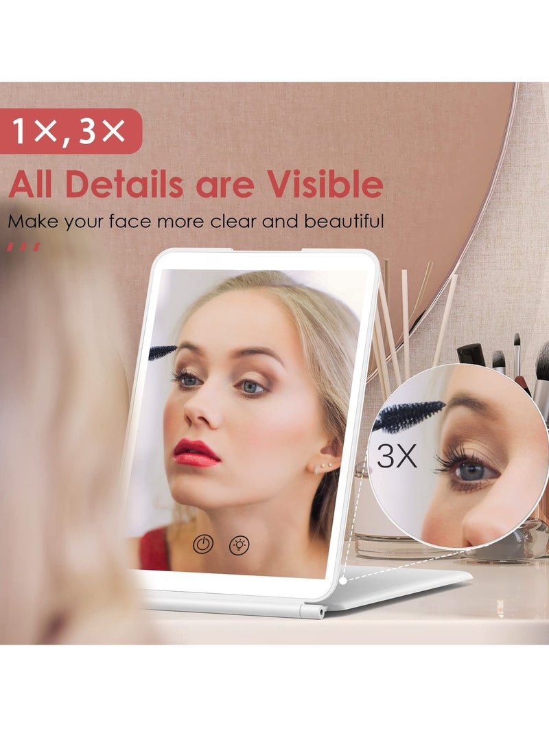 Portable Lighted Makeup Mirror with 3X Magnification, 72 LED Lights, Dimmable Touch Screen, Rechargeable Ultra Slim Design - Perfect for Travel and Office Use. - Image 2