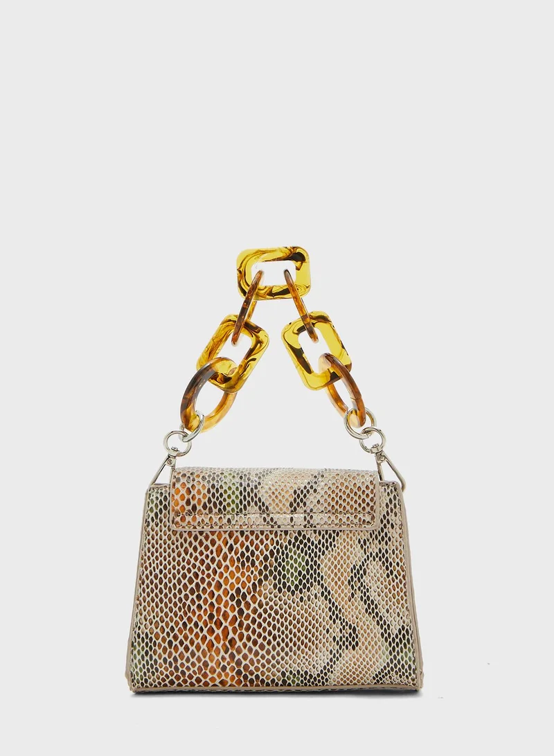 shoexpress Snake Print Chain Detail Satchel