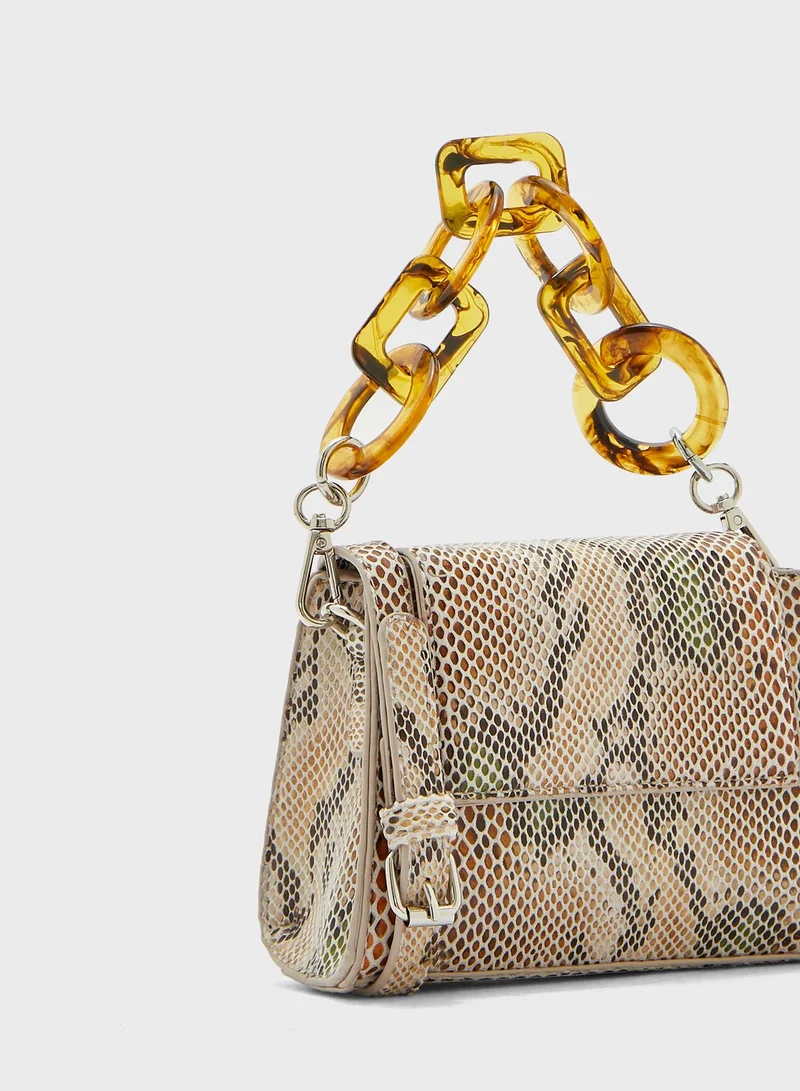 shoexpress Snake Print Chain Detail Satchel