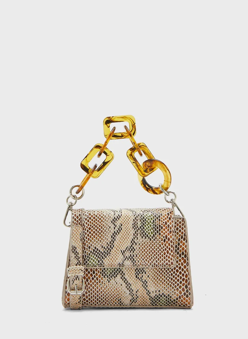 shoexpress Snake Print Chain Detail Satchel