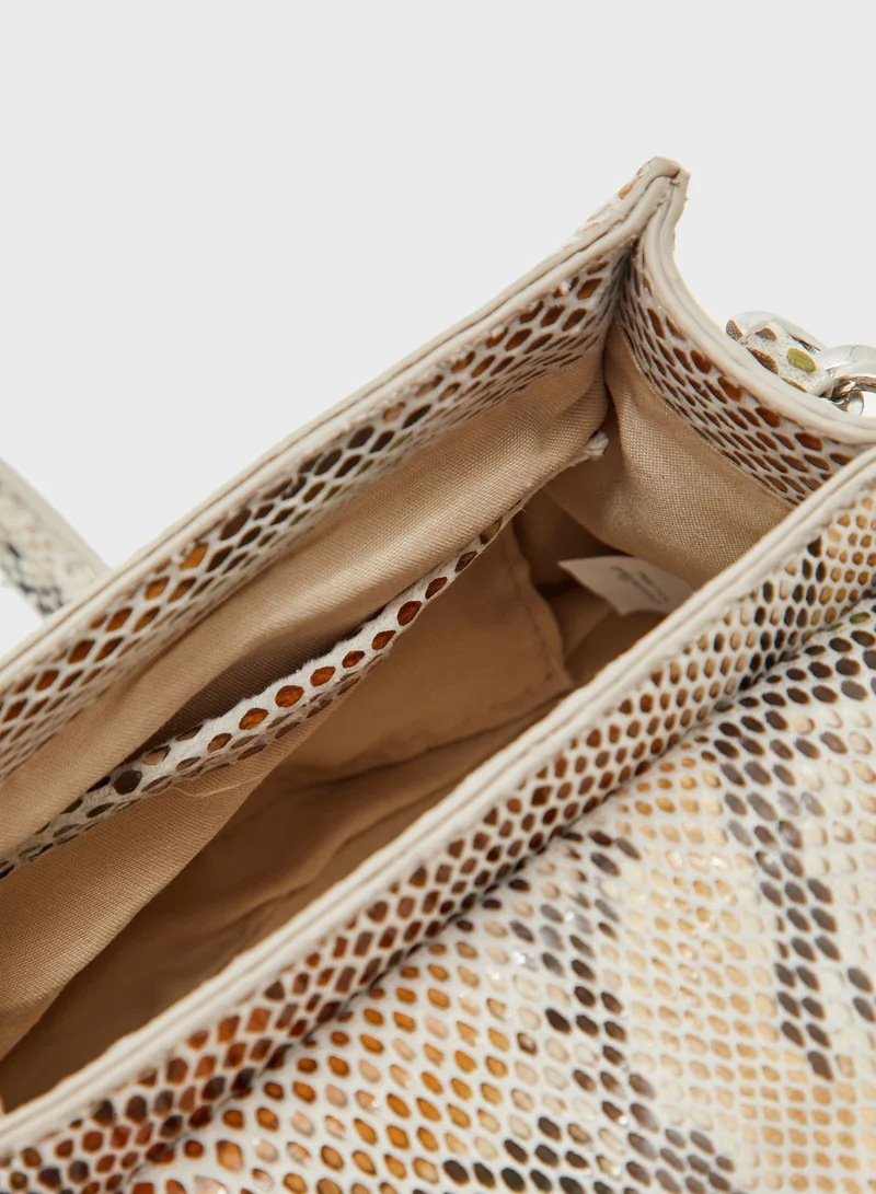 shoexpress Snake Print Chain Detail Satchel