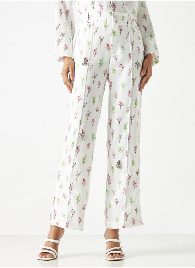 Iconic Iconic All-Over Floral Print Pants with Slit Detail and Semi-Elasticated Waist  - Image 2