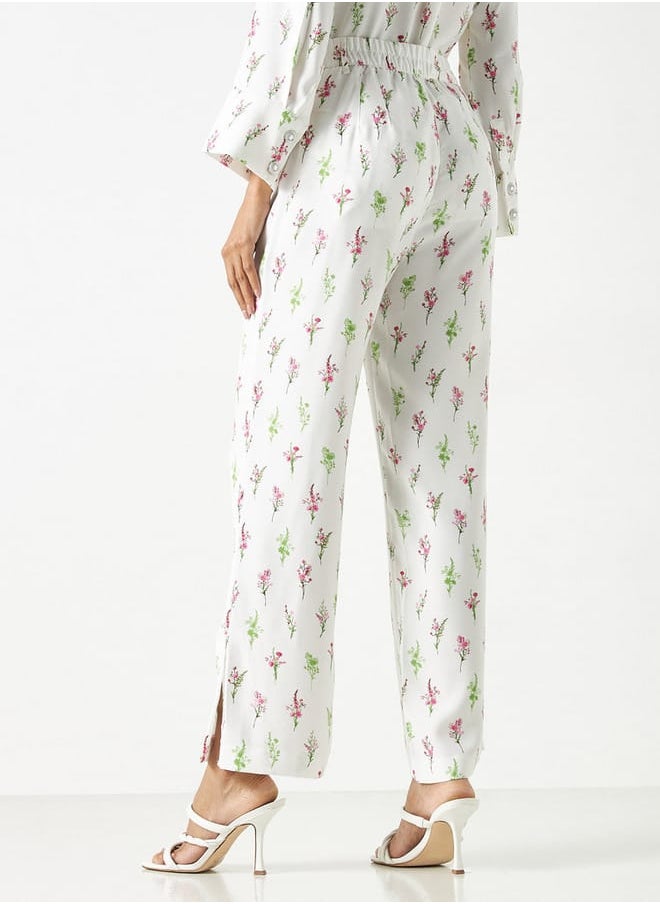 Iconic Iconic All-Over Floral Print Pants with Slit Detail and Semi-Elasticated Waist  - Image 4