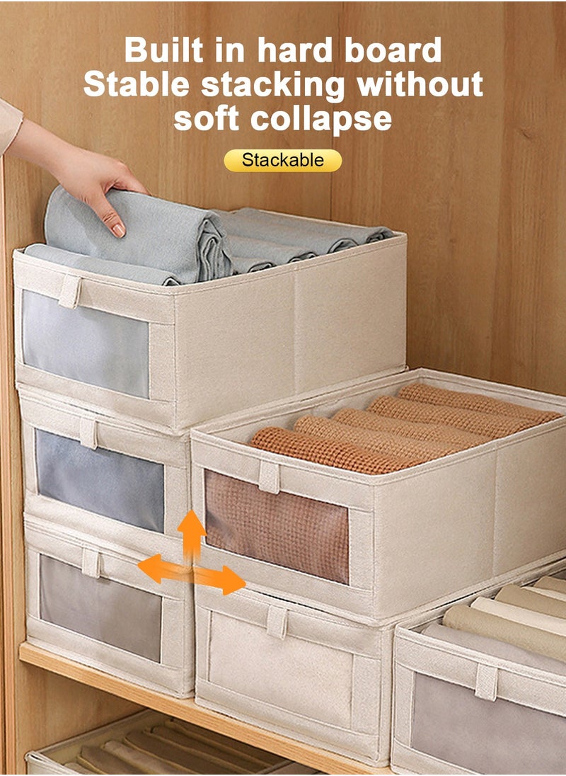 HomarKet 4 Pieces Foldable Fabric Clothing Storage Box with Steel Frame | Modern Wardrobe Organizer Closet Organizer for Sweaters & Pants | Stackable, Lidless, Toy Organizer Box Cube Storage Bin Clothes Organizer for Clothes with Transparent Front Window for Closet & Home Storage  - Image 1