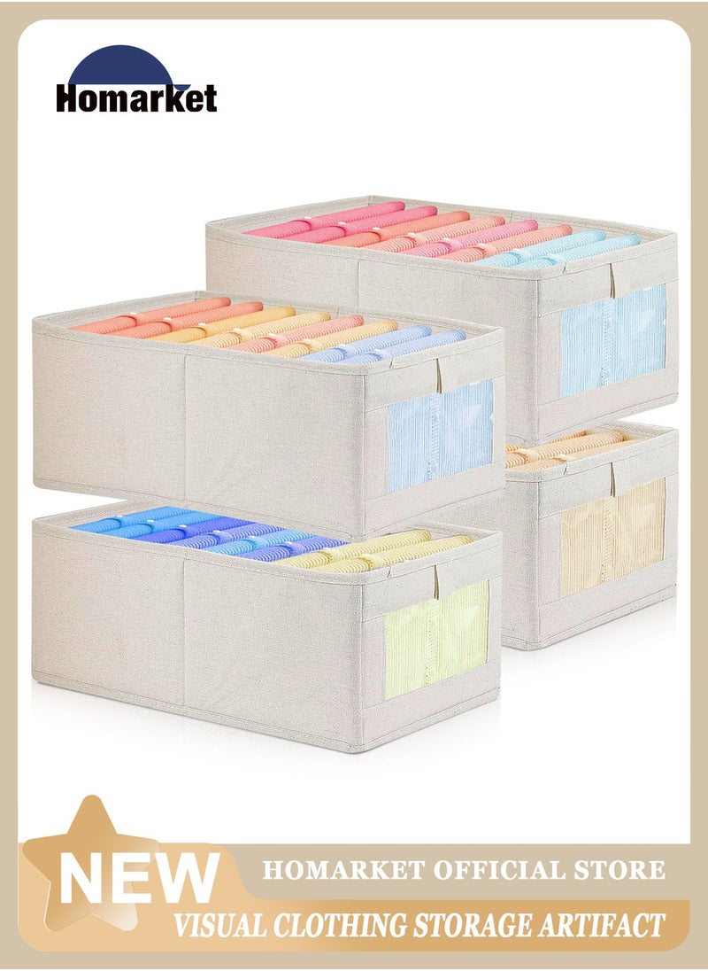 HomarKet 4 Pieces Foldable Fabric Clothing Storage Box with Steel Frame | Modern Wardrobe Organizer Closet Organizer for Sweaters & Pants | Stackable, Lidless, Toy Organizer Box Cube Storage Bin Clothes Organizer for Clothes with Transparent Front Window for Closet & Home Storage  - Image 3