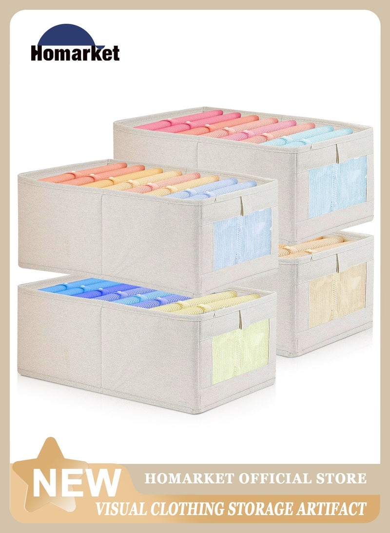 HomarKet 4 Pieces Foldable Fabric Clothing Storage Box with Steel Frame | Modern Wardrobe Organizer Closet Organizer for Sweaters & Pants | Stackable, Lidless, Toy Organizer Box Cube Storage Bin Clothes Organizer for Clothes with Transparent Front Window for Closet & Home Storage  - Image 4