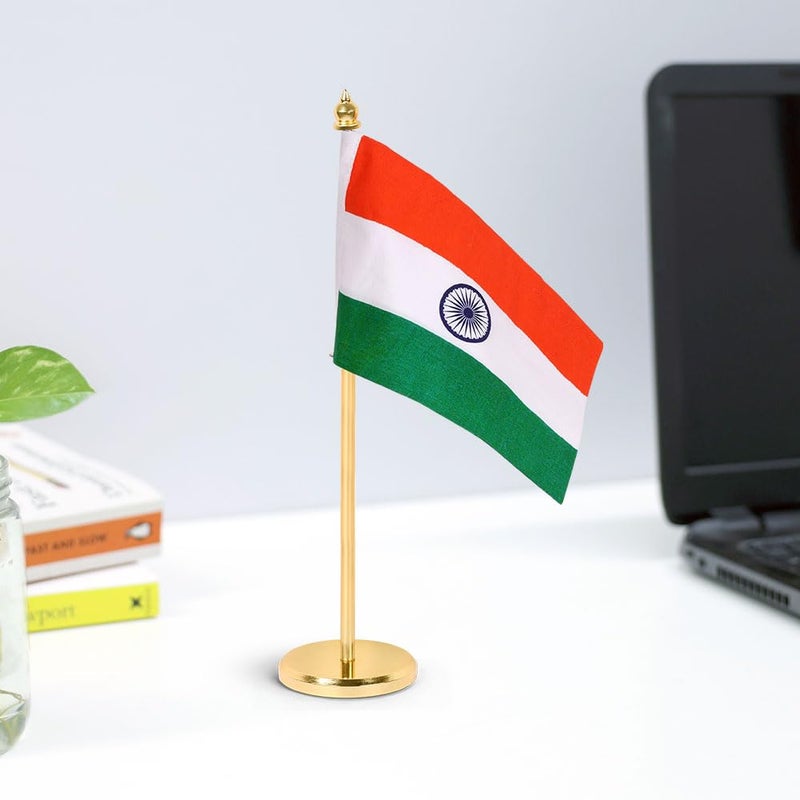 Decor Indian Flag for Office Table, Premium Khadi Fabric, Gold-Plated Metal Base, Ideal for Home, Conference Room Decoration & Corporate Gifting - Image 2