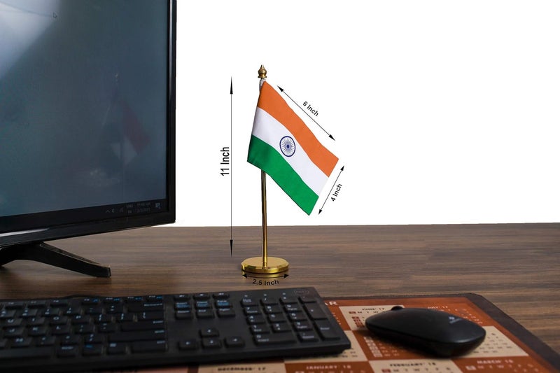 Decor Indian Flag for Office Table, Premium Khadi Fabric, Gold-Plated Metal Base, Ideal for Home, Conference Room Decoration & Corporate Gifting - Image 3