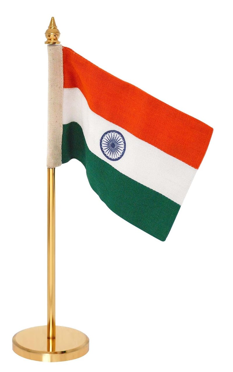Decor Indian Flag for Office Table, Premium Khadi Fabric, Gold-Plated Metal Base, Ideal for Home, Conference Room Decoration & Corporate Gifting - Image 1