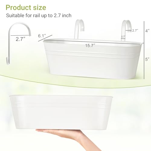 Dahey 4 Pcs Metal Iron Hanging Flower Pots for Railing Fence 157 Inch Hanging Bucket Pots Countryside Style Window Flower Plant Holder with Detachable Hooks for Garden Yard Home Decor White - Image 3