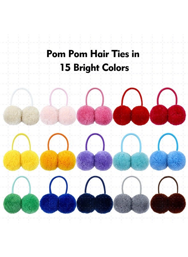 Cinaci 30 Pieces Stretchy Hair Ties with 3cm/1.2" Cute Pompom Ball Hair Scrunchies Rubber Bands Pigtail Ponytail Holders Elastics Hair Accessories for Baby Girls Infants Todders Kids Teens Thin Hair - Image 5