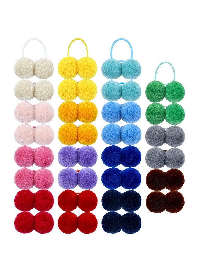 Cinaci 30 Pieces Stretchy Hair Ties with 3cm/1.2" Cute Pompom Ball Hair Scrunchies Rubber Bands Pigtail Ponytail Holders Elastics Hair Accessories for Baby Girls Infants Todders Kids Teens Thin Hair - Image 1