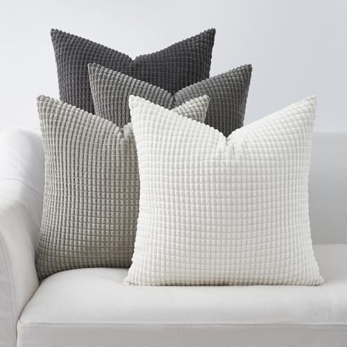 Topfinel Neutral Room Decor Throw Pillows Covers-Multi Gray Combo 20" x 20" Set of 4-Corduroy Modern Grey Living Room Decorative Cushion Case Euro Shams - Image 1