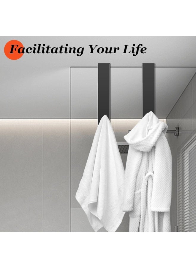 2 Pack Shower Door Hooks, Extended 8 Inch Over Door Hooks for Bathroom Frameless Glass, SUS304 Stainless Steel Towel Hooks, Heavy Duty Non-Slip Hook Rack for Robes u0026 Towels (Black) - Image 3