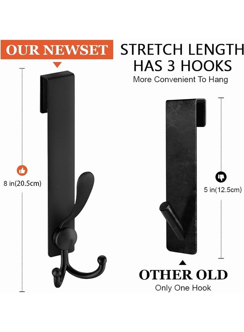 2 Pack Shower Door Hooks, Extended 8 Inch Over Door Hooks for Bathroom Frameless Glass, SUS304 Stainless Steel Towel Hooks, Heavy Duty Non-Slip Hook Rack for Robes u0026 Towels (Black) - Image 2