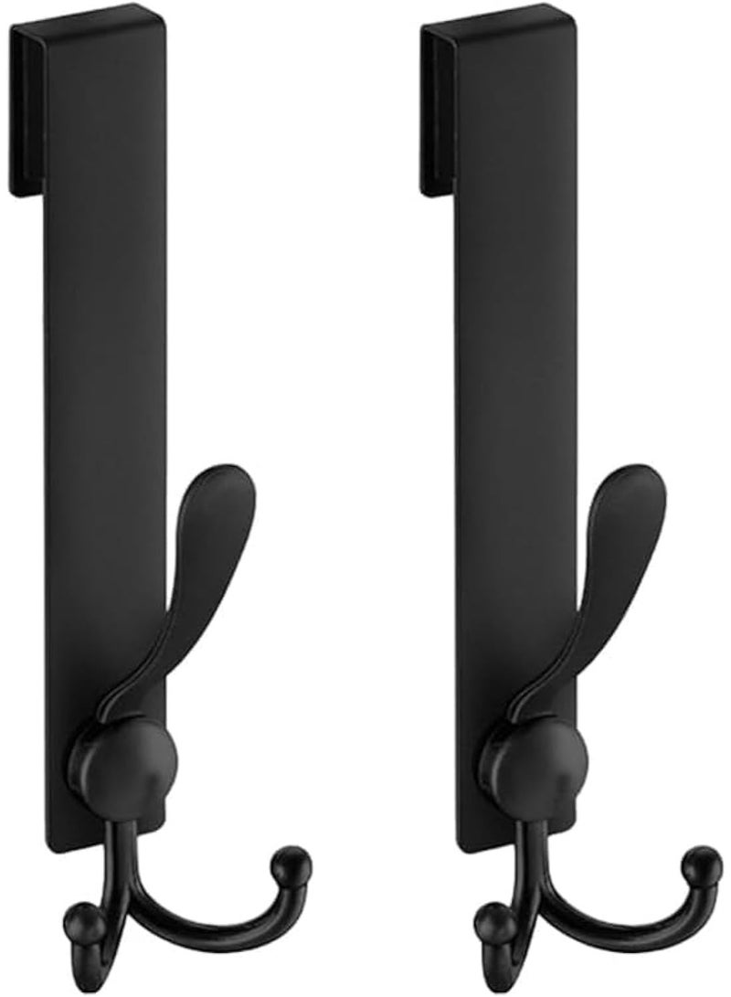 2 Pack Shower Door Hooks, Extended 8 Inch Over Door Hooks for Bathroom Frameless Glass, SUS304 Stainless Steel Towel Hooks, Heavy Duty Non-Slip Hook Rack for Robes u0026 Towels (Black) - Image 1