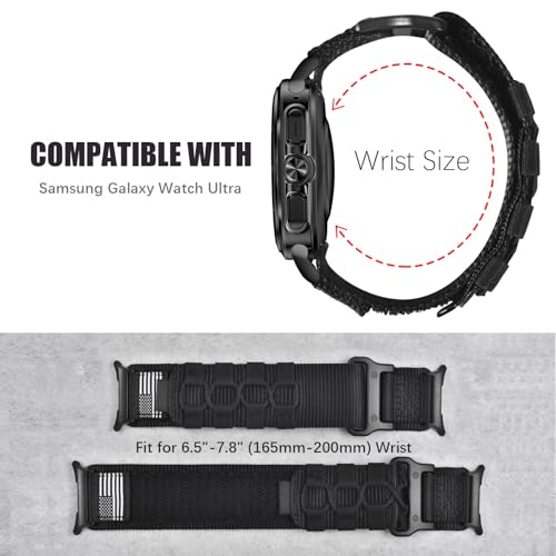 MOFREE Compatible with Samsung Galaxy Watch Ultra 47mm/Ultra 2 (2024/2025) Bands,Rugged Nylon Woven Loop Sport Adjustable Strap Replacement Wristband for Samsung Galaxy Watch 7 Ultra Band 47 mm for Men Black - Image 4