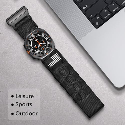 MOFREE Compatible with Samsung Galaxy Watch Ultra 47mm/Ultra 2 (2024/2025) Bands,Rugged Nylon Woven Loop Sport Adjustable Strap Replacement Wristband for Samsung Galaxy Watch 7 Ultra Band 47 mm for Men Black - Image 5